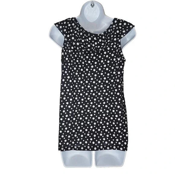 Jennie & Marlis Polka Dot Ruffle Blouse Black White Sleeveless M Retro Polka Dot - Picture 2 of 5